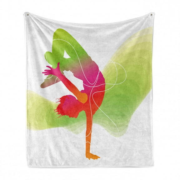 Modern Soft Flannel Fleece Throw Blanket, Vivid Colorful Sporty Theme Dancer Performing a Show Lines and Wavy Stripes, Cozy Plush for Indoor and Outdoor Use, 70" x 90", Multicolor, by Ambesonne