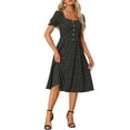 thumbnail image 4 of Allegra K Women's Floral Dress Square Neck Button Decor Puff Short Sleeve Midi Dress, 4 of 5