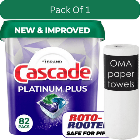 Cascade Platinum Plus ActionPacs Dishwasher Detergent – Fresh Scent (82-count)-With Paper Towel By OMA