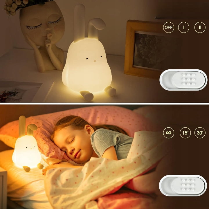 Cartoon folded-ear rabbit night light cute silicone internet celebrity animal dual-purpose atmosphere light baby sleep pat light rechargeable