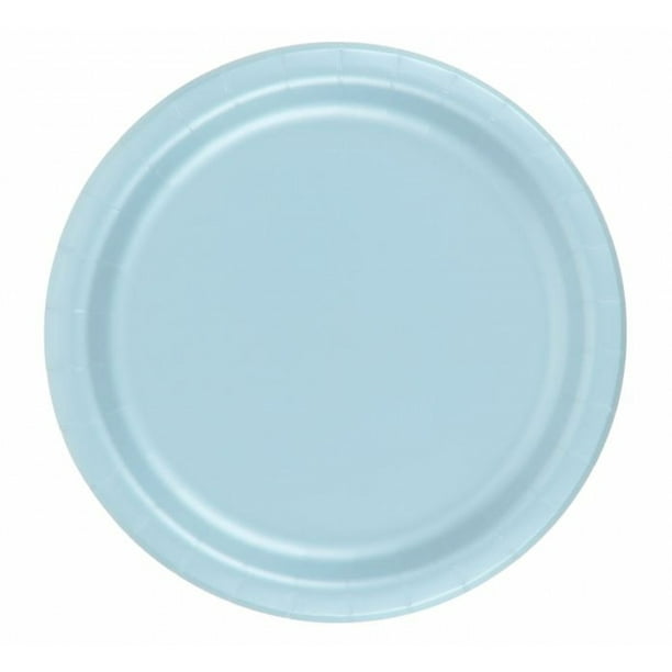 24 Plates 7" Paper Dessert Plates Wax Coated Light Blue