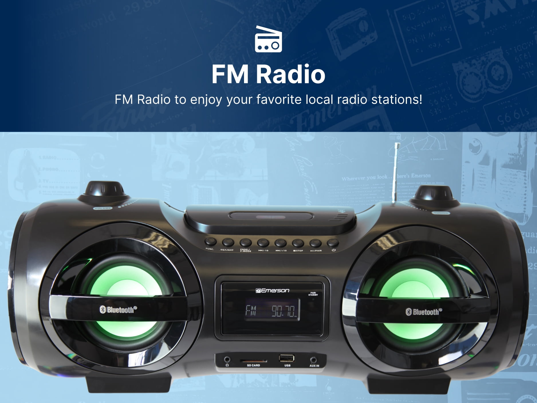 Emerson EPB-3005 Retro Portable CD Boombox, Black