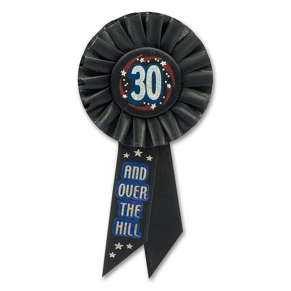 Pack of 6 Black "30 and Over The Hill" Birthday Celebration Rosette Ribbons 6.5"