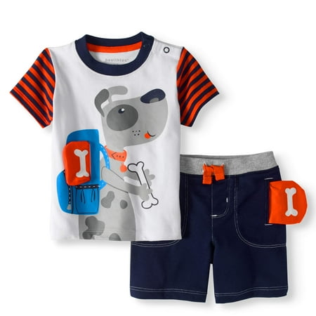 - Baby Boy T-shirt & 3D Interactive Shorts, 2pc Outfit Set