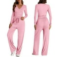 thumbnail image 2 of Bovxnpu Two Piece Sets for Women Fall Outfits, 2 Piece Lounge Set Sweatsuit Womens Wide Leg Pants Side Ruching Crop Top Sets, 2 of 9