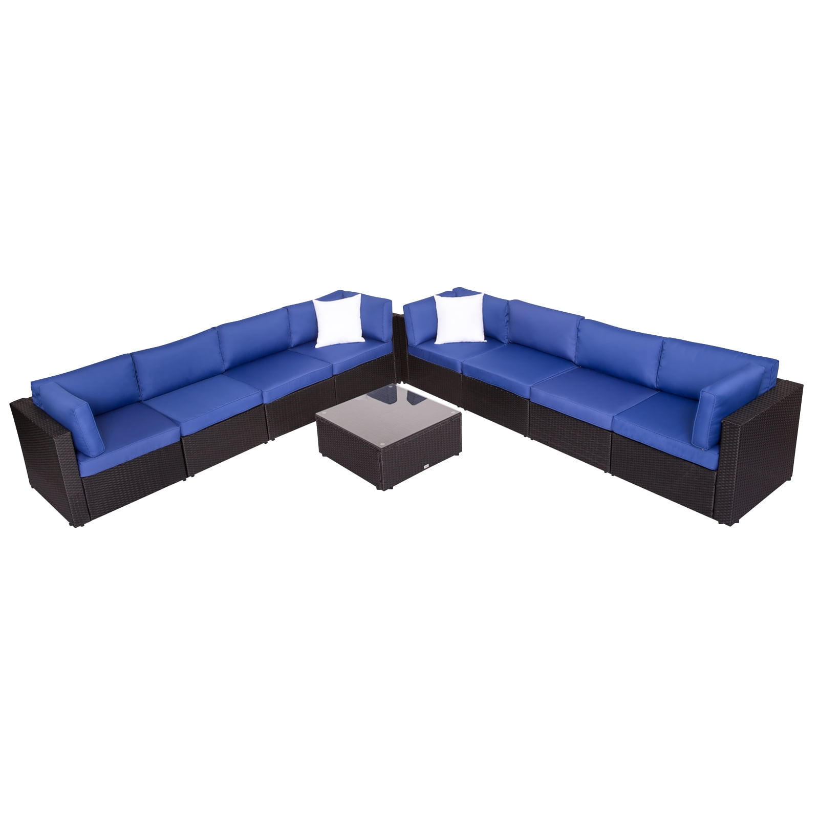 Kinbor 9pcs Outdoor Patio Furniture Sectional Pe Wicker Rattan Sofa Set, Dark Blue