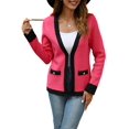 thumbnail image 2 of Women's Open Front Cardigan Sweaters with Trim, Long Sleeve Knit Cardigan Casual for Fall and Winter Rose Red L, 2 of 9
