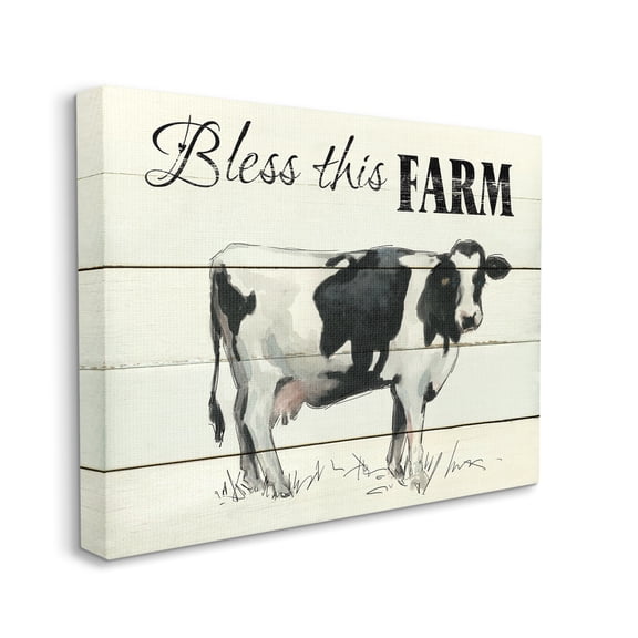 Stupell Industries Bless This Farm Country Phrase Grazing Dairy Cow Religious Painting Gallery Wrapped Canvas Print Wall Art, 36 x 48