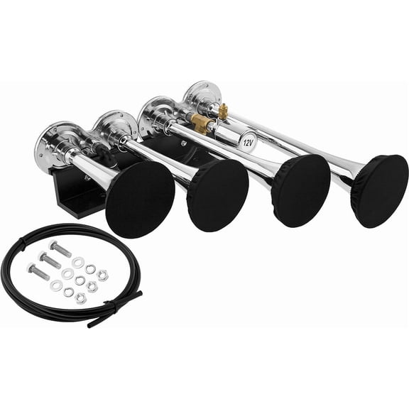 Vixen Horns Train Horn for Truck/Car Quad Trumpet Covers Chrome VXH4124CP