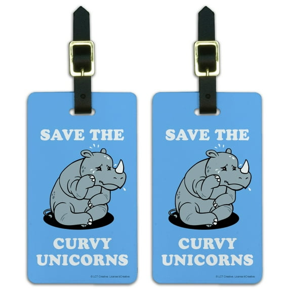 Save the Curvy Unicorns Rhino Funny Humor Luggage ID Tags Suitcase Carry-On Cards - Set of 2