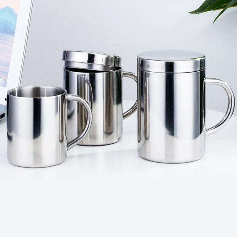 1Pc Stainless Steel Mugs with Lid - Double Wall - Comfortable Handle 7.16oz Metal  Coffee Mug Tea Cups - for Home Camping Outdoors RV Gift - Shatterproof  Dishwasher Safe 