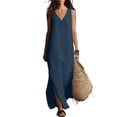 thumbnail image 2 of Hvogkswy Summer Maxi Dresses for Women Solid Sleeveless V Neck Linen Dress Boho Loose FLowy Casual Beach Vacation Long Dress, 2 of 8