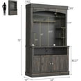 thumbnail image 2 of IdealHouse 72" Tall Coffee Bar Cabinet with LED Lights, Farmhouse Buffet Hutch with Storage, Microwave Stand & Wine Rack, Glass Shelf Kitchen Sideboard for Dining Room, Dark Oak, 2 of 6
