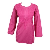 Mogul Womens Pink Tunic Top Ethnic Embroidered Cotton Kurta Blouse