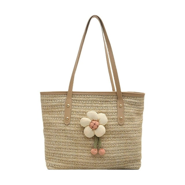 All-matching Handbag for Women Straw Shoulder Bag Large Capacity Armpit Bag Female Vacation Bag Stylish Beach Bag White