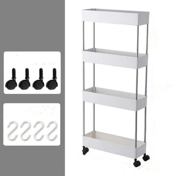 Slim Storage Cart 4 Tier White Mobile Shelving Unit for Bathroom & Office