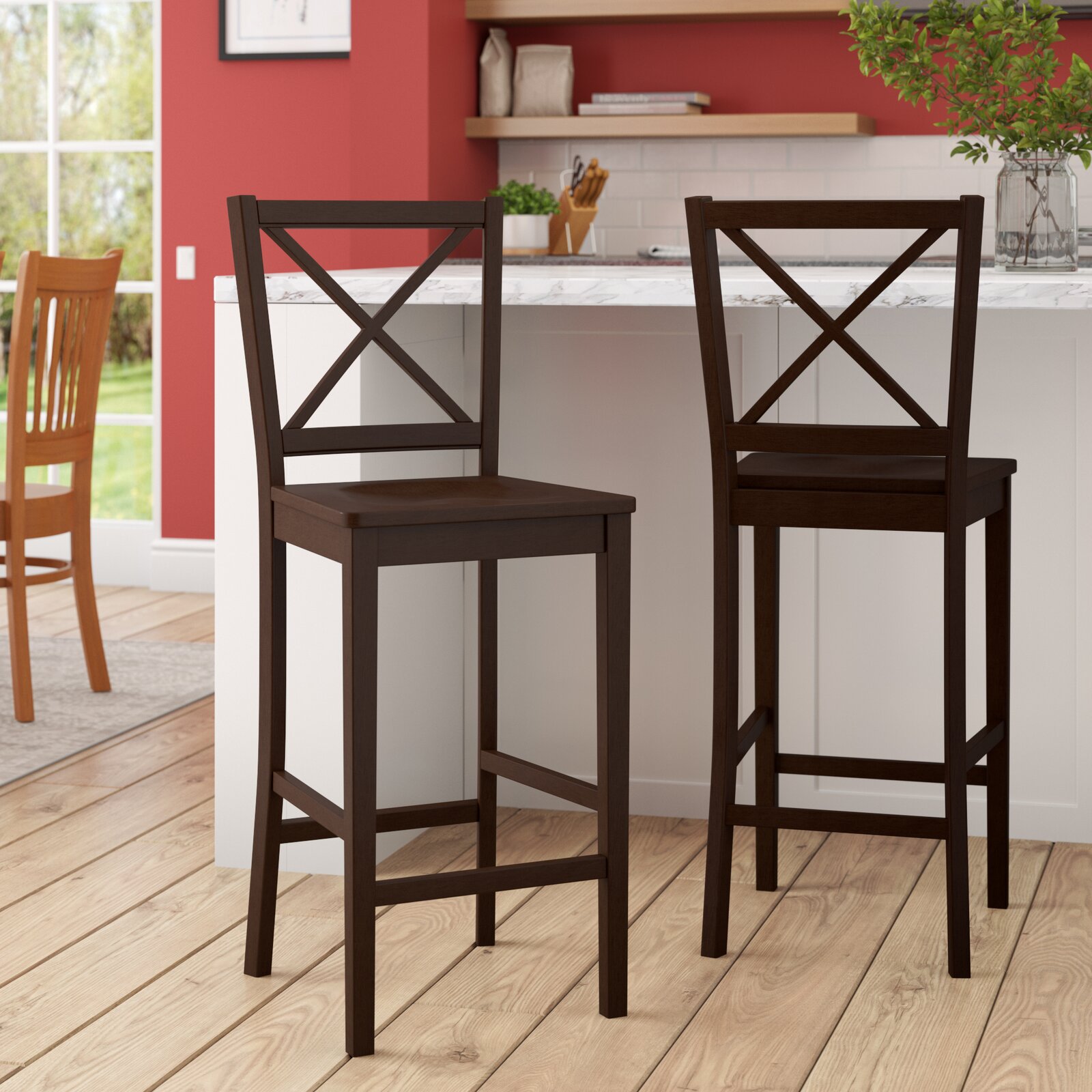 Powe Cross Back 24" Bar Stool, Solid rubberwood construction