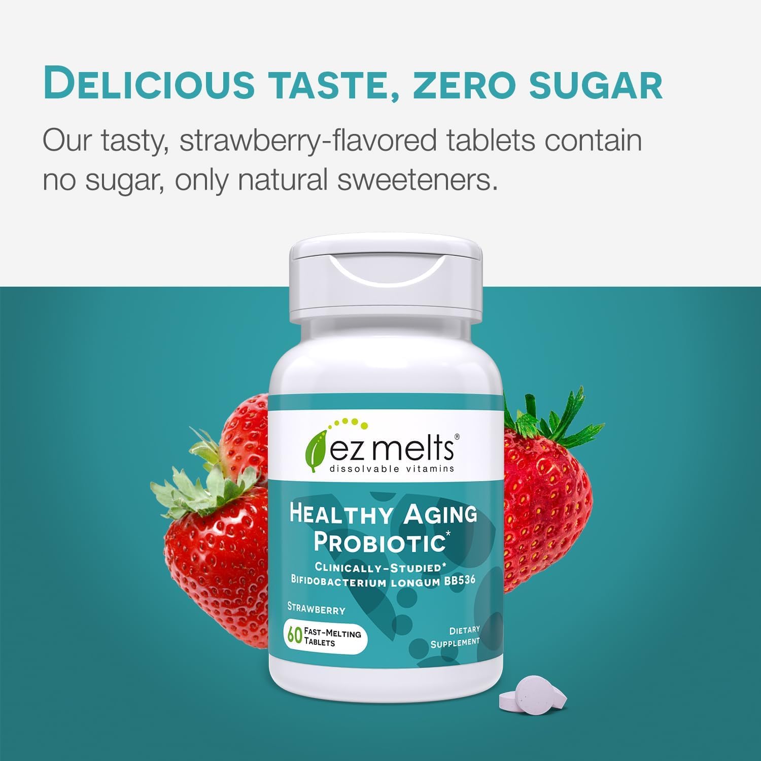 EZ Melts Dissolvable Healthy Aging Probiotic, Bifidobacterium Longum BB536 (2 Billion CFU), Sugar-Free, Probiotics for Women & Men 50+, 2-Month Supply - 2 Pack