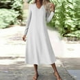 thumbnail image 4 of Miluxas Linen Dresses for Women Long Sleeve Elegant Flowy Plus Size Long Sleeve Dress Loose Maxi Sundress White XL(XL), 4 of 9