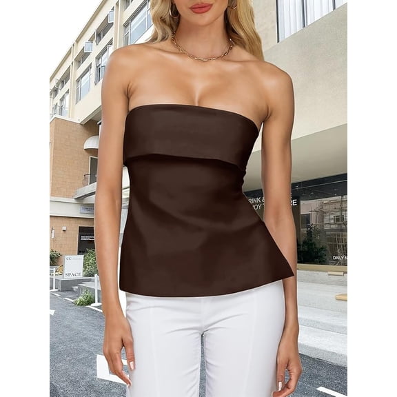 Tube Tops for Women Backless Going Out Bandeau Top Trendy Off Shoulder Side Split Summer Bustier Tops