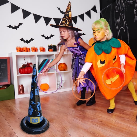 Juego Inflable de Lanzamiento de Sombrero de Bruja de Halloween | Juego de Lanzamiento de Aros de Pvc de 3 Piezas con Diseño de Tarro de Poción | Decoración Portátil para Fiestas Infantiles y Adultas