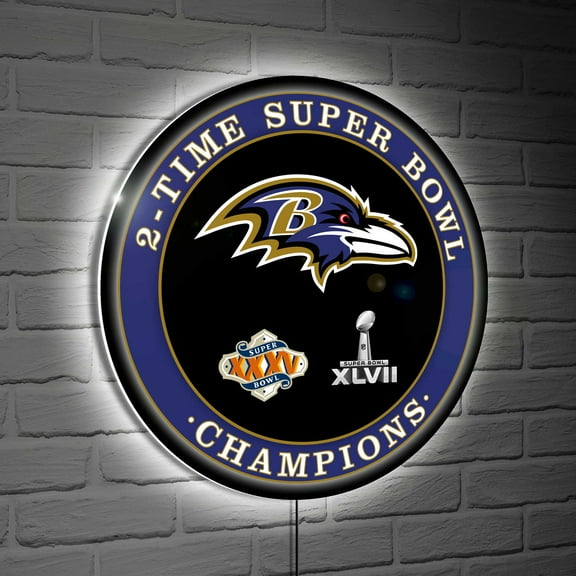 Baltimore Ravens Two-Time Super Bowl Champions XL Round LED Wall Sign