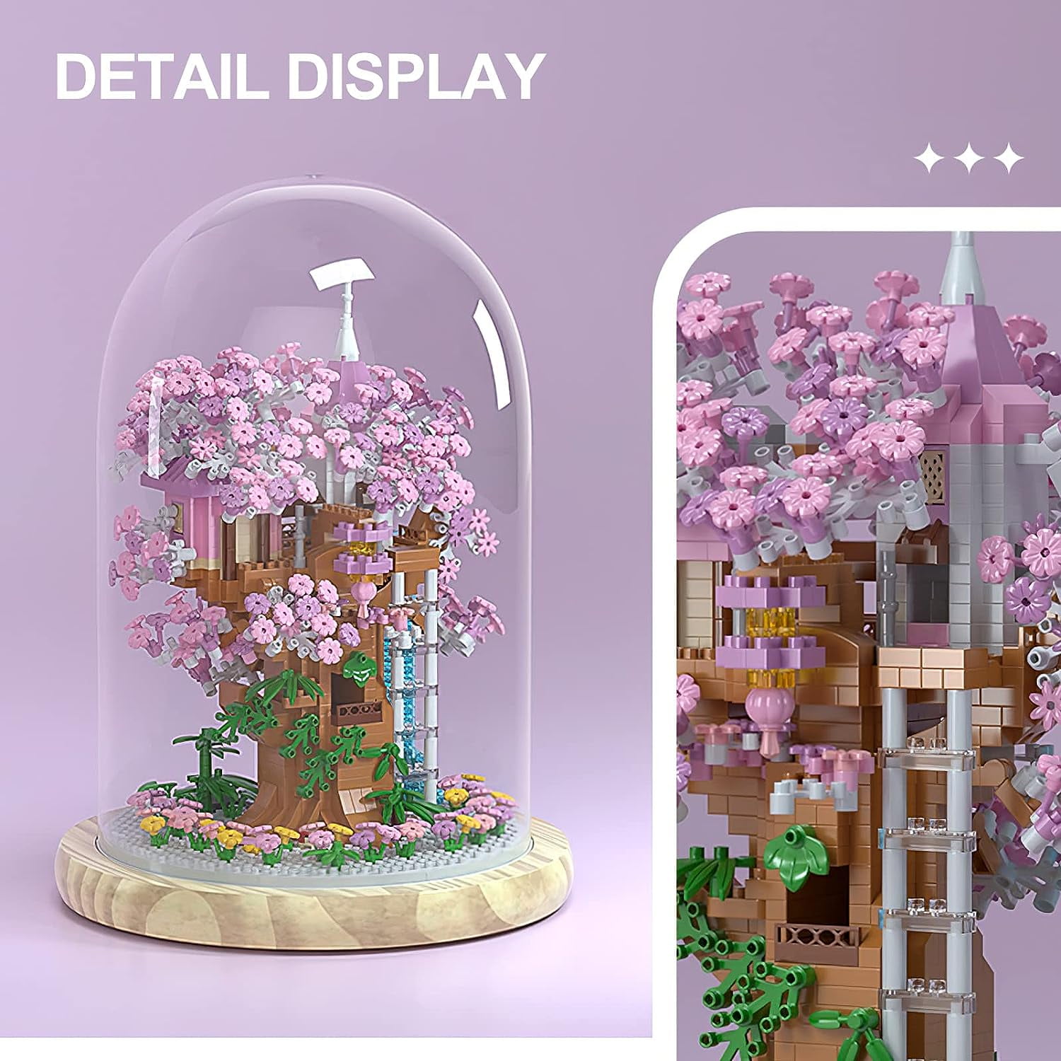 BUYMAX Cherry Blossom Bonsai Tree House Building Set for Adults, 1382 Pcs  Micro-Particle Ideas Sakura Tree, Complete with String Lights, Dust Cover,  