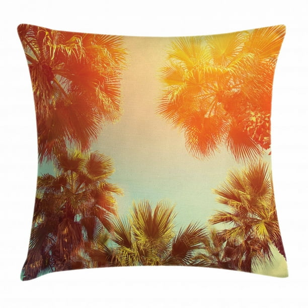Palm Tree Decor Throw Pillow Cushion Cover, Trees Sunlights Tranquility
