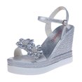 thumbnail image 2 of HAOTAGS Dressy Wedge Sandals for Women Platform Flower Breathable Open Toe Walking Shoes Silver Size 4.5, 2 of 3