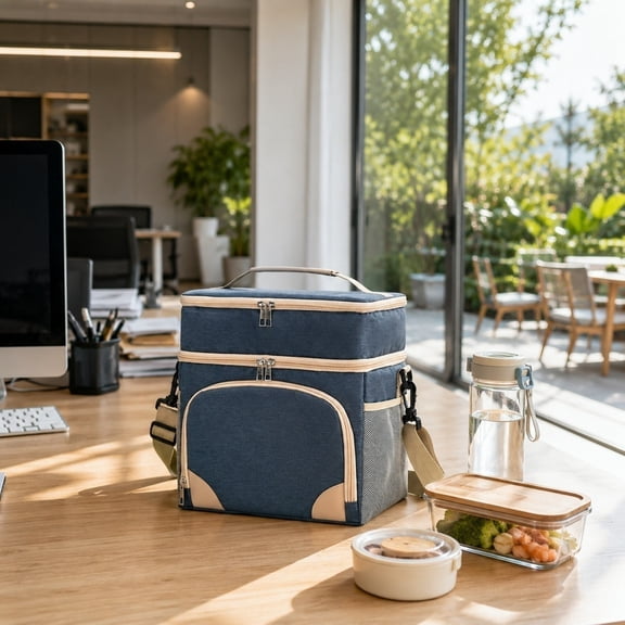Portable Lunch Cooler Bag Insulated Lunch Box With Strap Handle Thermal Food Storage Tote Office Travel Picnic Camping Outdoor Carrying Organizer Reusable Meal Carrier