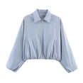 thumbnail image 2 of Tdoqot Womens Cropped Bomber Jackets- Lightweight Zip Up Trendy Casual Long Sleeve Fall Track Jacket Light Blue Size S, 2 of 8