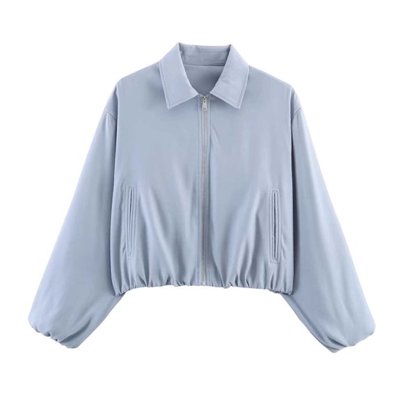 Perfectbot Women's Cropped Bomber Jacket with Relaxed Balloon Sleeves & Collar, Trendy Fall Outerwear
