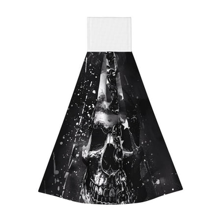 

Qekee Chained Skull Artwork Print Hanging Kitchen Towels Coral Velvet Wipe Hand Towel Absorbent Hand Towels Microfiber Tie Towel for Bathroom Kitchen Decor