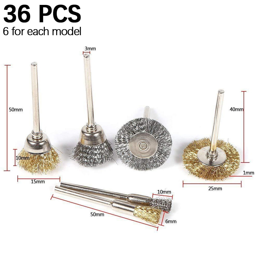 36Pcs Steel Brass Wire Polishing Brushes Wheels Set Fit For Dremel Rotary Tool 