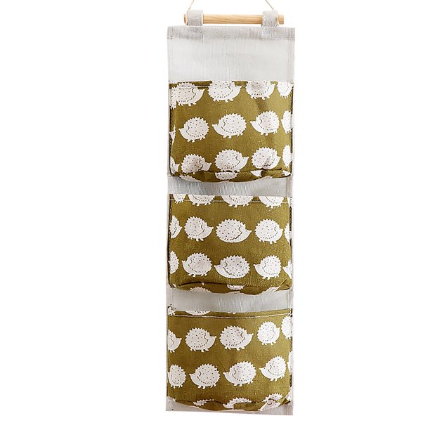 Bolsa de almacenamiento colgante de lino y algodón con diseño de flamenco, bolsa para colgar en la pared con 3 bolsillos, bolsa para colgar en Almacenamiento y organización del hogar Erizo Bewildely HA001636-11