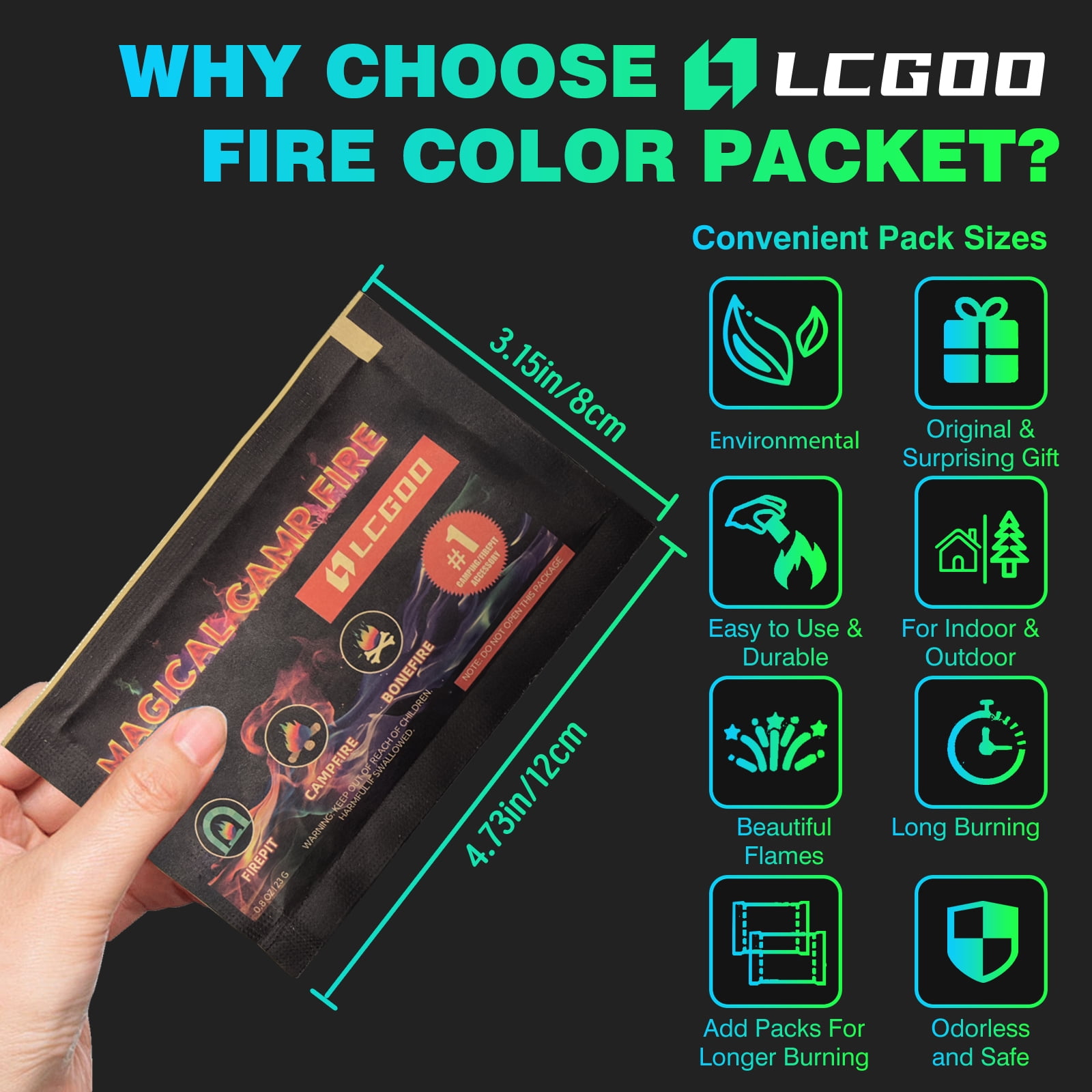 Color Changing Fire Pit Packets, 50 Pack - Magical Flames Campfire Packets for Outdoor Fire Pits, Camping & Bonfires - Long Lasting Color Flame Crystals, Camping Essentials Gift