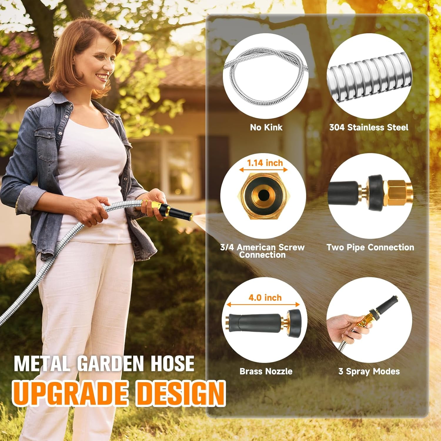 Garden Hose 100 FT, Heavy Duty 304 Stainless Steel Flexible Water Hose, No-Kink, No Bite, Expandable Water Hose for Yard, RV, Car