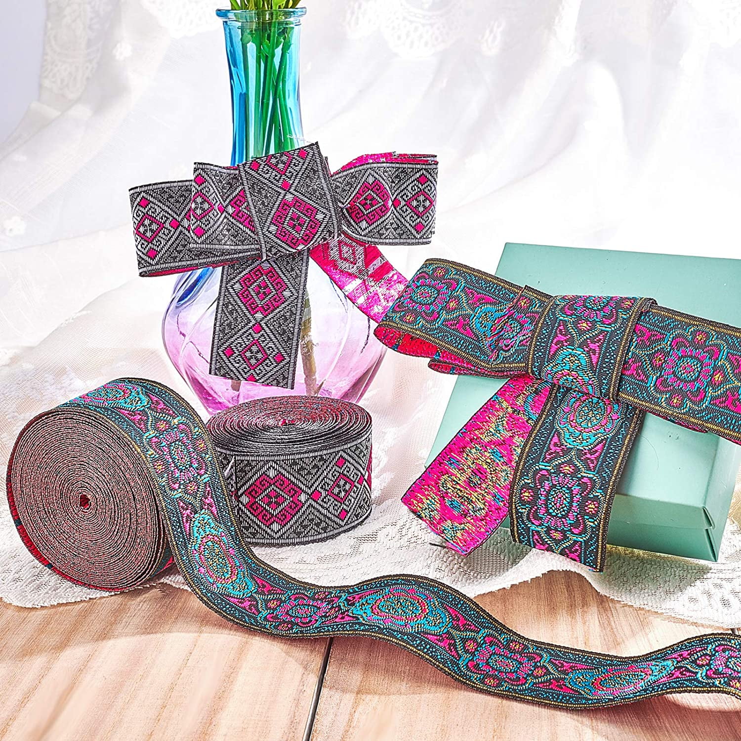 Jinsinto 7m 33mm Vintage Jacquard Ribbon Embroidered Woven