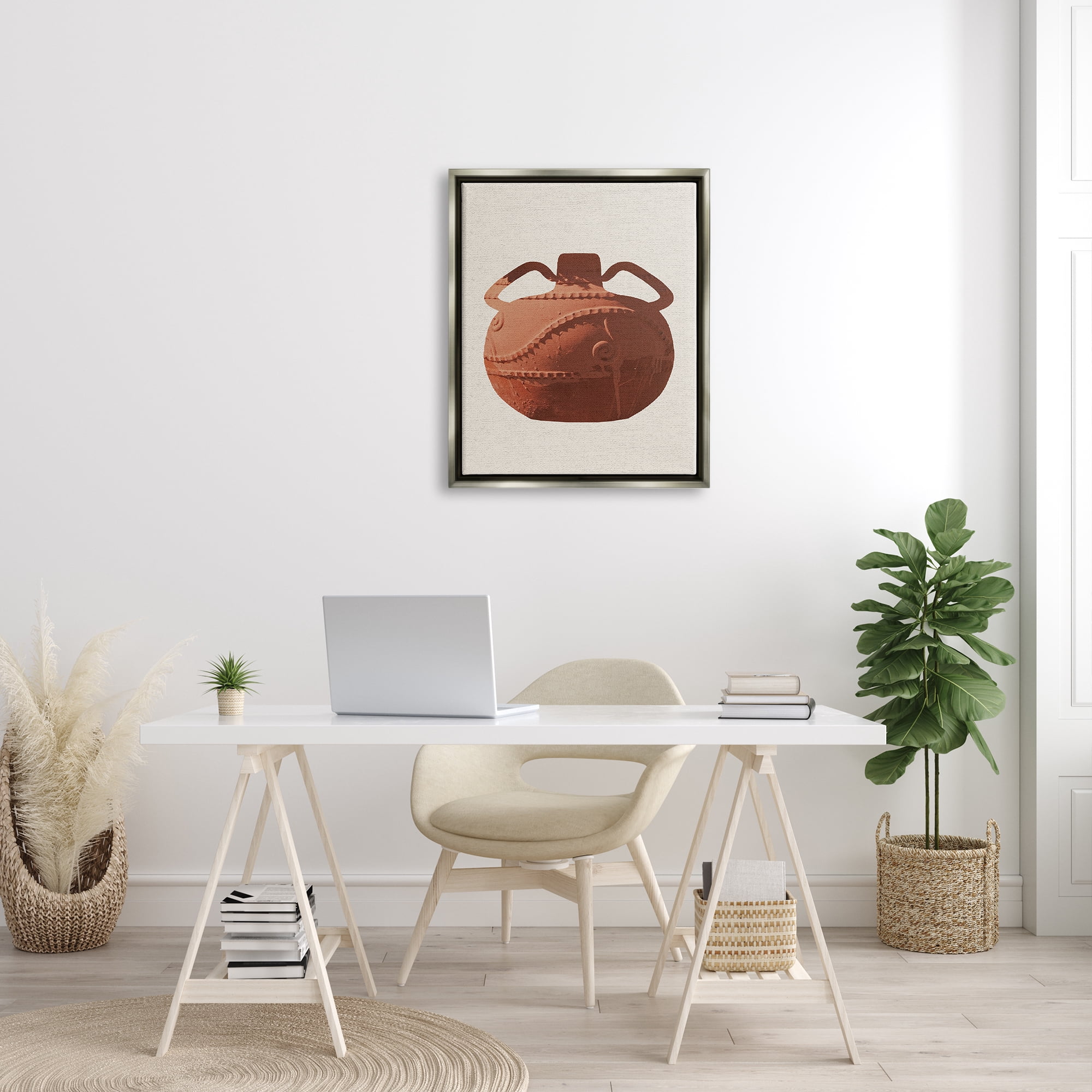 Stupell Industries Ancient Clay Urn Modern Still Life Brown Pottery Luster Gray Framed Floating Canvas Wall Art, 24x30, by Daphne Polselli