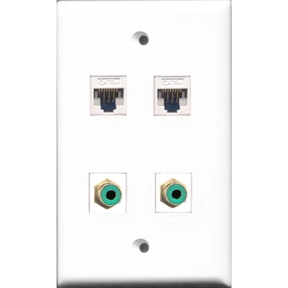RiteAV - 2 Port RCA Green 2 Port Cat5e Ethernet White Wall Plate