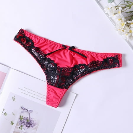 

Lingerie For Women New Hot Panties For Women Lace Patchwork Low Waist Thong With Knotbow Black