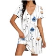 thumbnail image 2 of Nmnitkp Dresses for Women Casual Summer T-Shirt Dress, V-Neck Short Sleeve Empire Waist Loose Fit Flowy Mini Dress with Pockets, Solid Color for Everyday & Vacation Wear White,2XL, 2 of 7