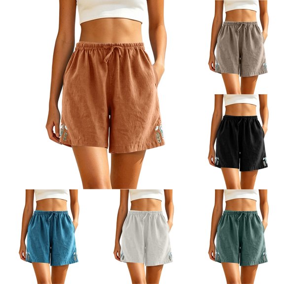 Sheghy Athletic Shorts for Women 100%Cotton Women's Summer Casual Loose Embroidered Comfortable Breathable Shorts