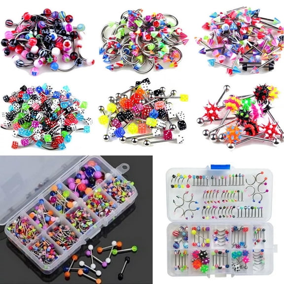 HOOUN Wholesale Lots Mixed Lip Piercing Body Jewelry Barbell Rings Tongue Ring、 -lq@