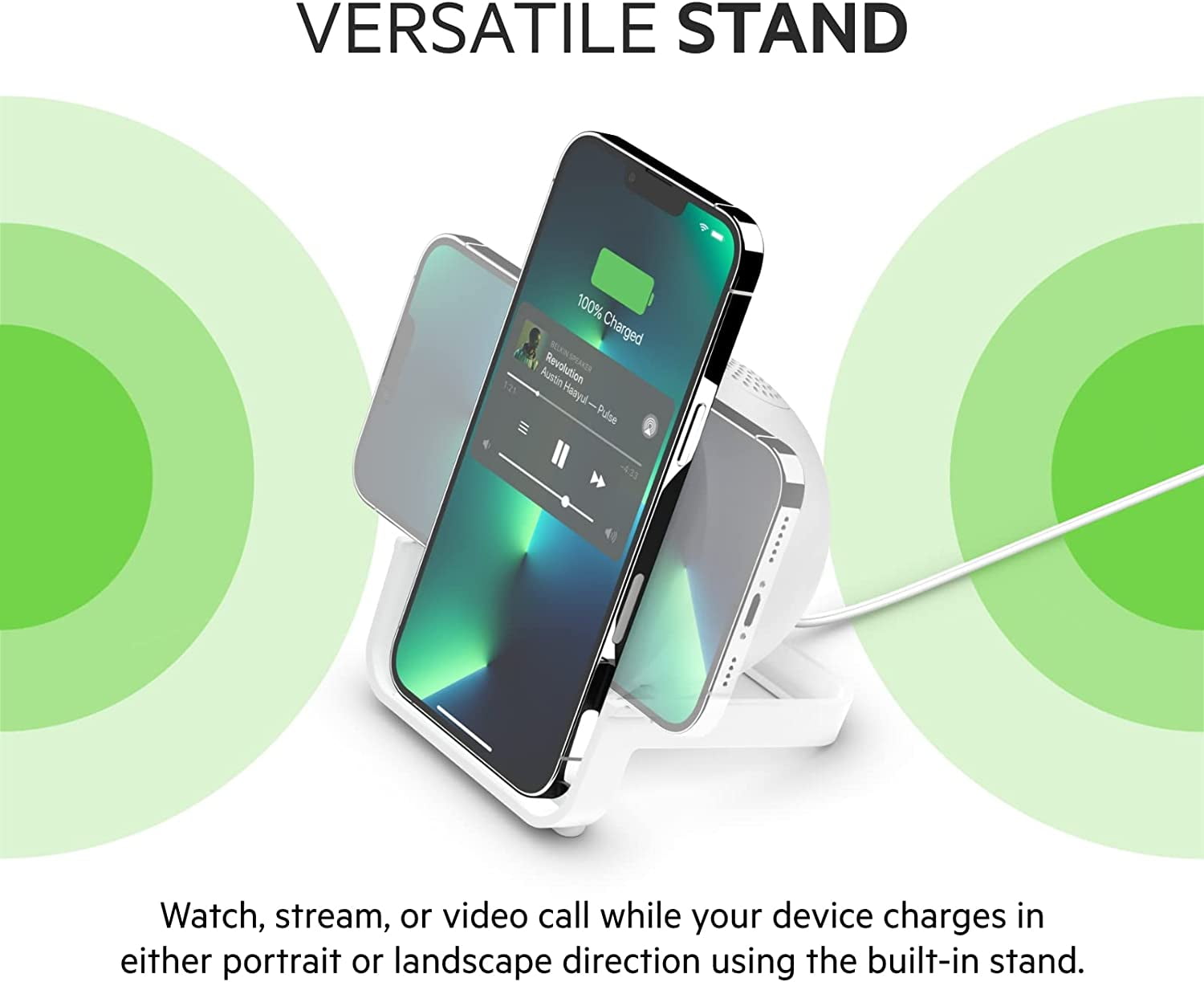 Belkin Quick Charge Wireless Charger + Bluetooth Speaker - Qi-Certified Charger Stand for iPhone, Samsung Galaxy & More - Charge While Listening to Music, Streaming Videos, & Video Calling - White