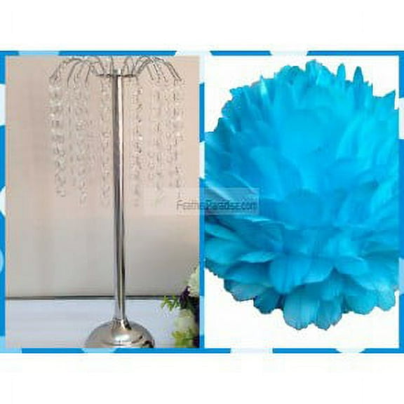 Feather Ball Centerpieces with Crystal Flower Stand -Turquoise New!!!