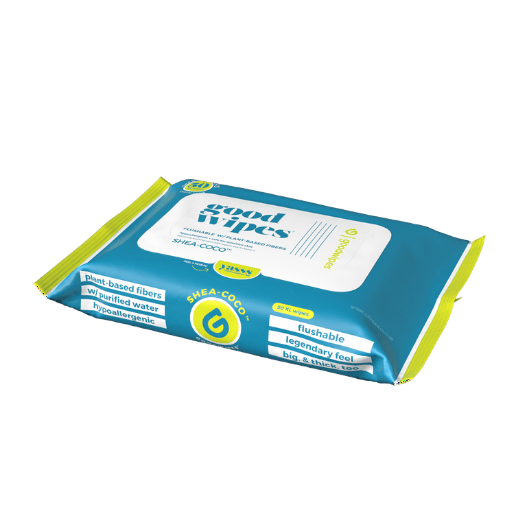 Goodwipes Flushable Butt Wipes, Plant Based, Shea-Coco Scented, 1 Pack, 50 Total XL Wipes