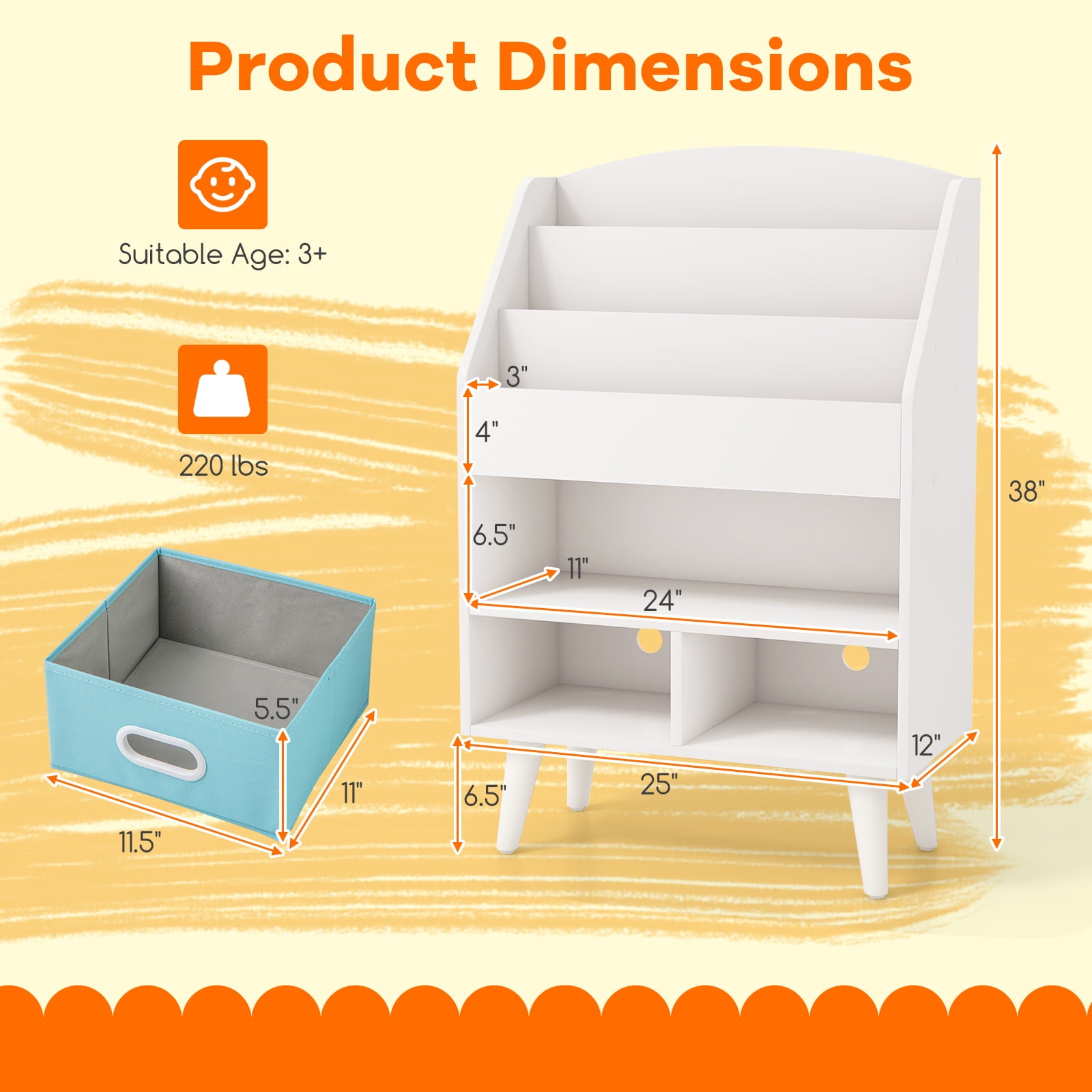 Giantex Kids Bookshelf, Toy Storage Organizer, Easy Reach Toddler Children Cabinet