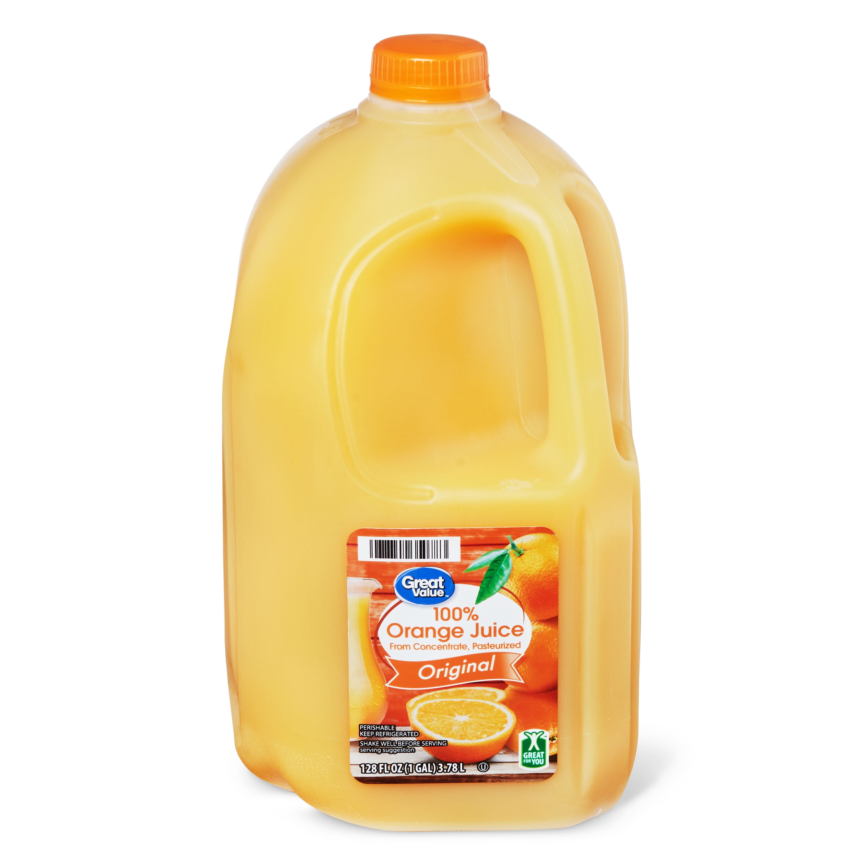 Great Value 100 Orange Juice Original, 128 fl oz