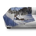 thumbnail image 3 of Winter Soft Flannel Fleece Throw Blanket, Log Cabins in the Mountains Sunny Winter Day Rural Scene Holiday Vacation, Cozy Plush for Indoor and Outdoor Use, 50" x 70", Blue Brown White, by Ambesonne, 3 of 6